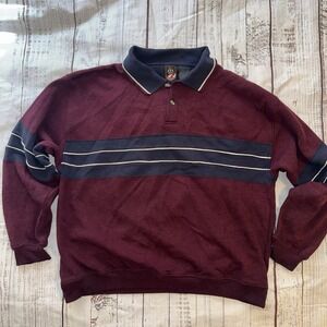 USA Olympics Vintage Long Sleeve Polo Shirt Burgundy Striped Size XL